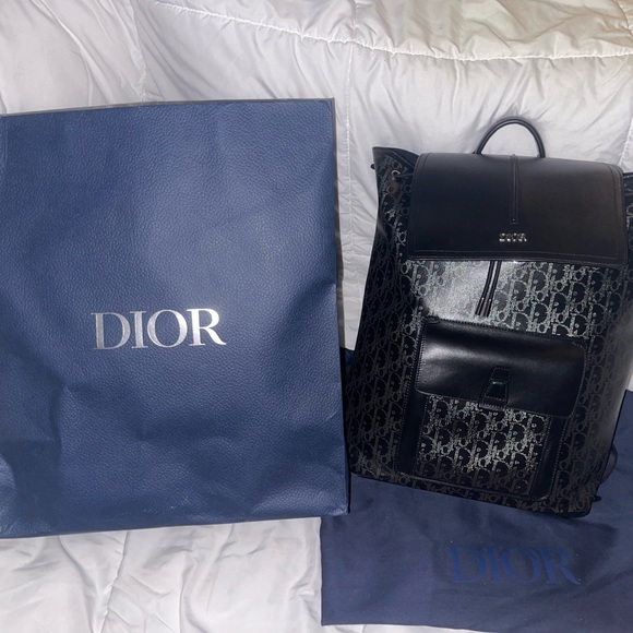 NEW DIOR BLACK LEATHER BACKPACK - Picture 1 of 7